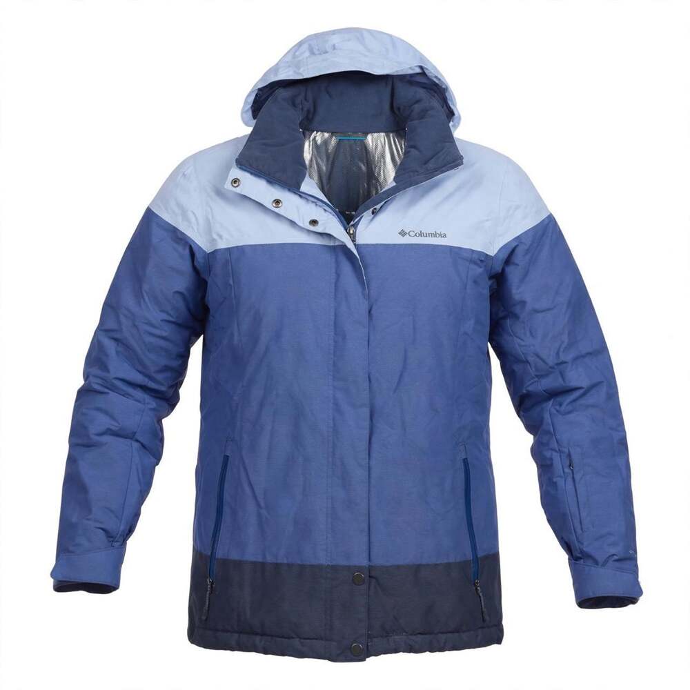 Columbia Womens L Blue Colorblock Hooded Winter Jacket Omni-Heat Ski Coat